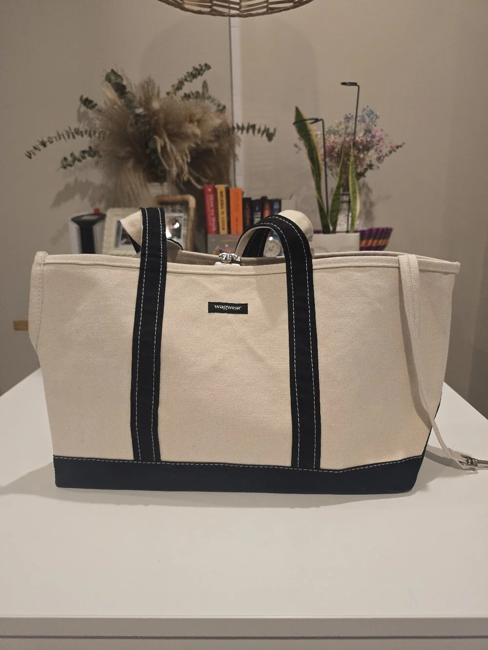 WagWear Canvas Tote Bag in Cream with Black Trim